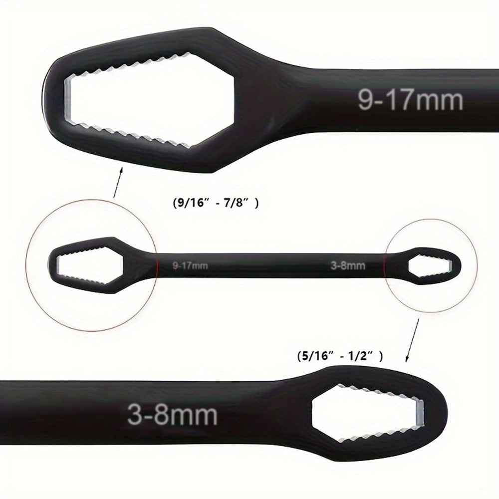 150mm Universal Torx Wrench 3-17mm Chrome Vanadium Steel Double-Head Self-Tightening Wrench - Black
