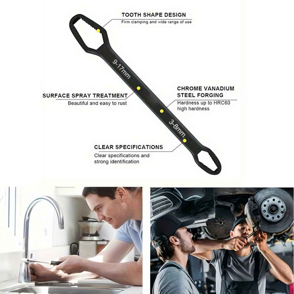 150mm Universal Torx Wrench 3-17mm Chrome Vanadium Steel Double-Head Self-Tightening Wrench - Silver