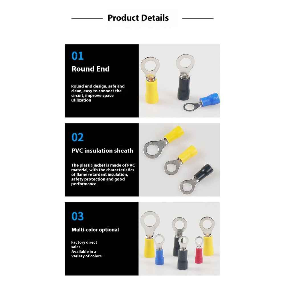 102Pcs Pre-Insulated Ring Terminals Assorted Kit Cold Press Electrical Wire Crimp Connectors