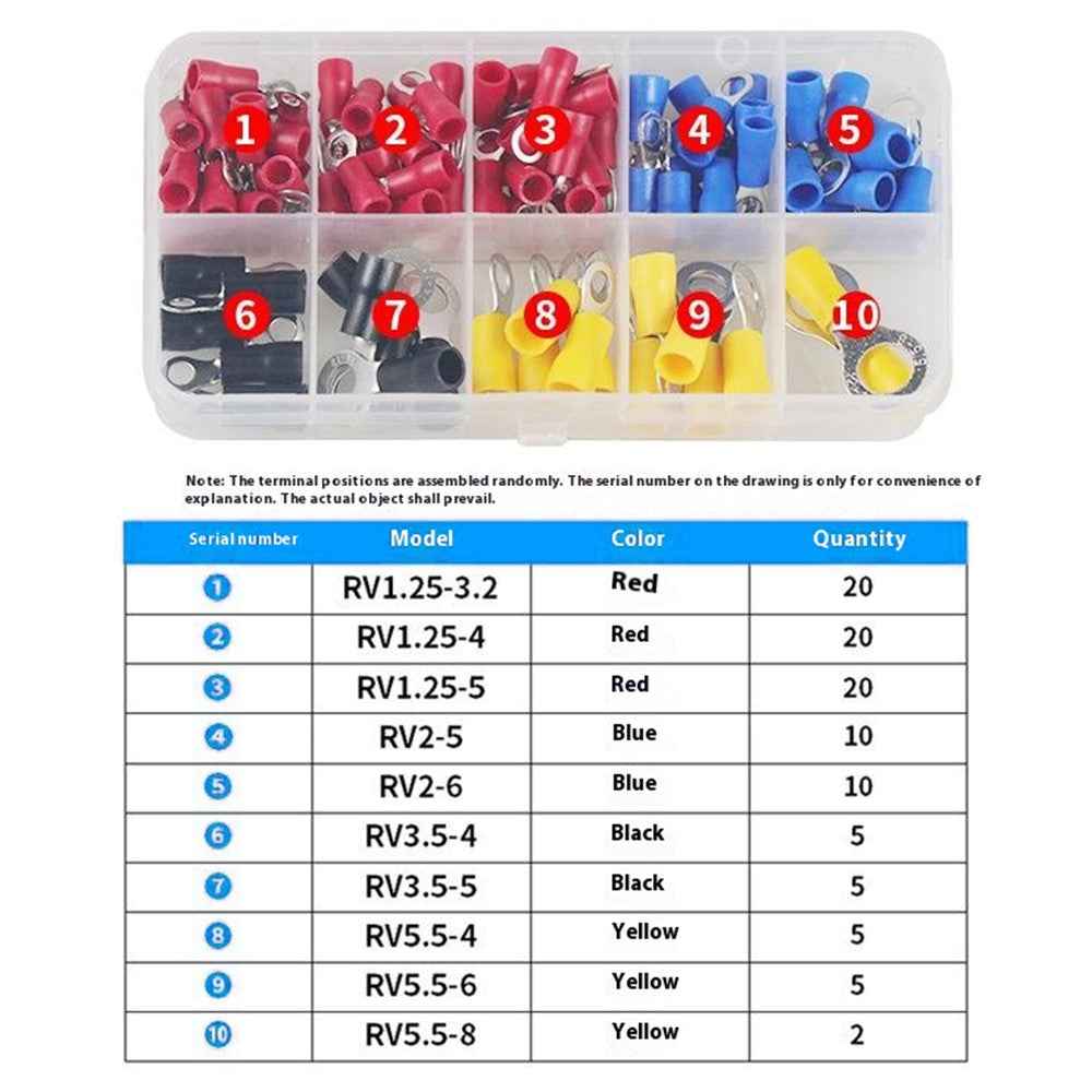 102Pcs Pre-Insulated Ring Terminals Assorted Kit Cold Press Electrical Wire Crimp Connectors
