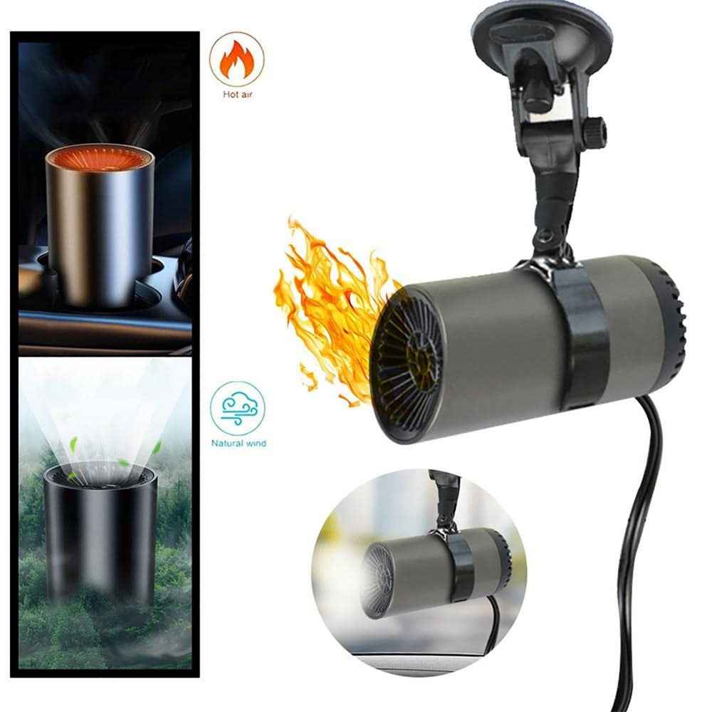 Car Window Defroster Demister Fast Heating Car Warm Air Blower Portable Purifier Fan Cup Shape Car Heater Cooler with Current-Limiting Cable / Rotating Sucker Base