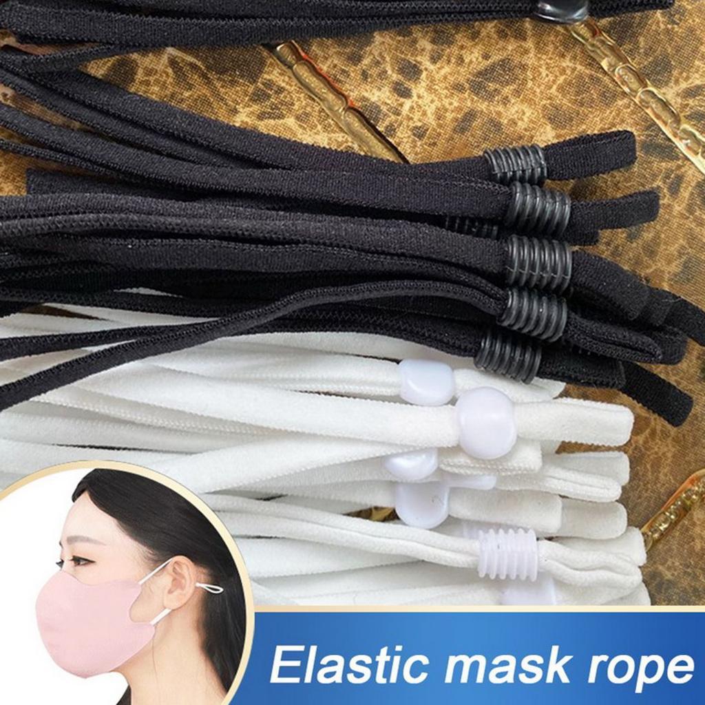 100 Count Flat Elastic Cord Stopper Making Face Masks White_Threaded Buckle