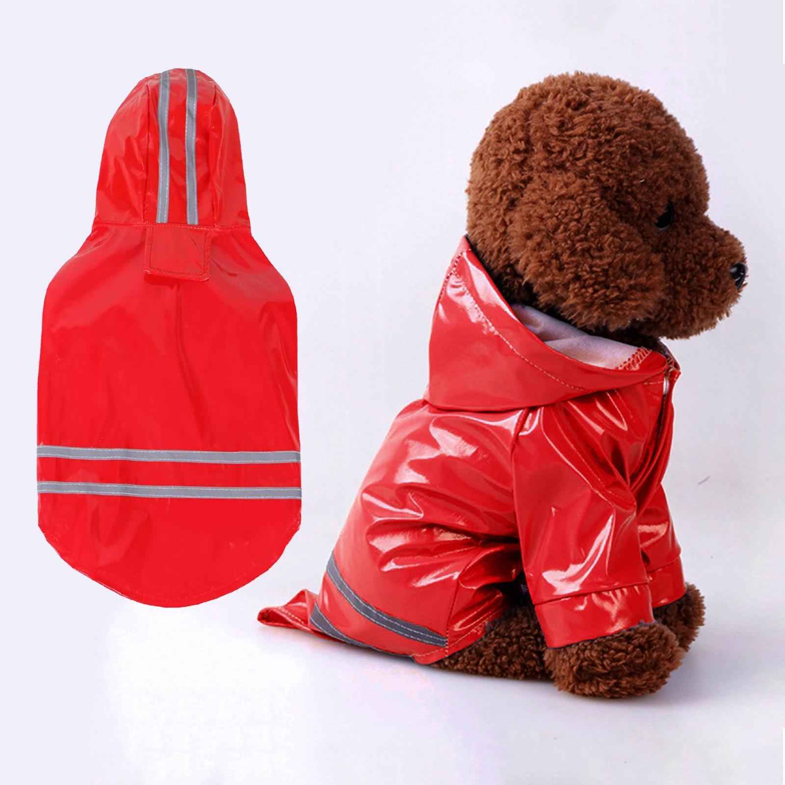 Dog Raincoat with Hood Doggie Reflective Jacket Waterproof S- XL red M