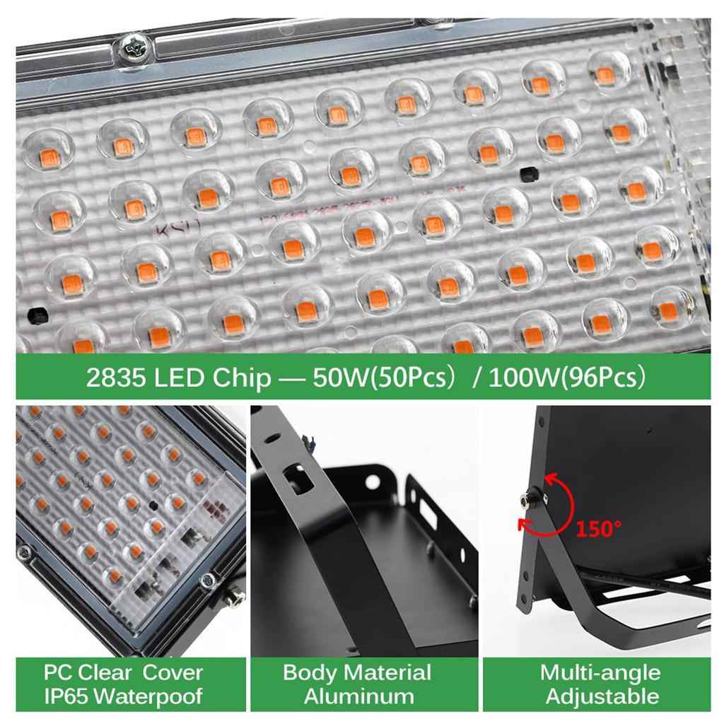 50W/100W LED Grow Light Full Spectrum for Hydroponic Indoor Plants EU Plug 100W