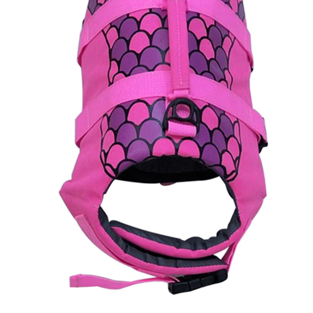 Adjustable Dog Life Jacket Swimming Safety Vest Swimsuit +Handle Rose Red_M