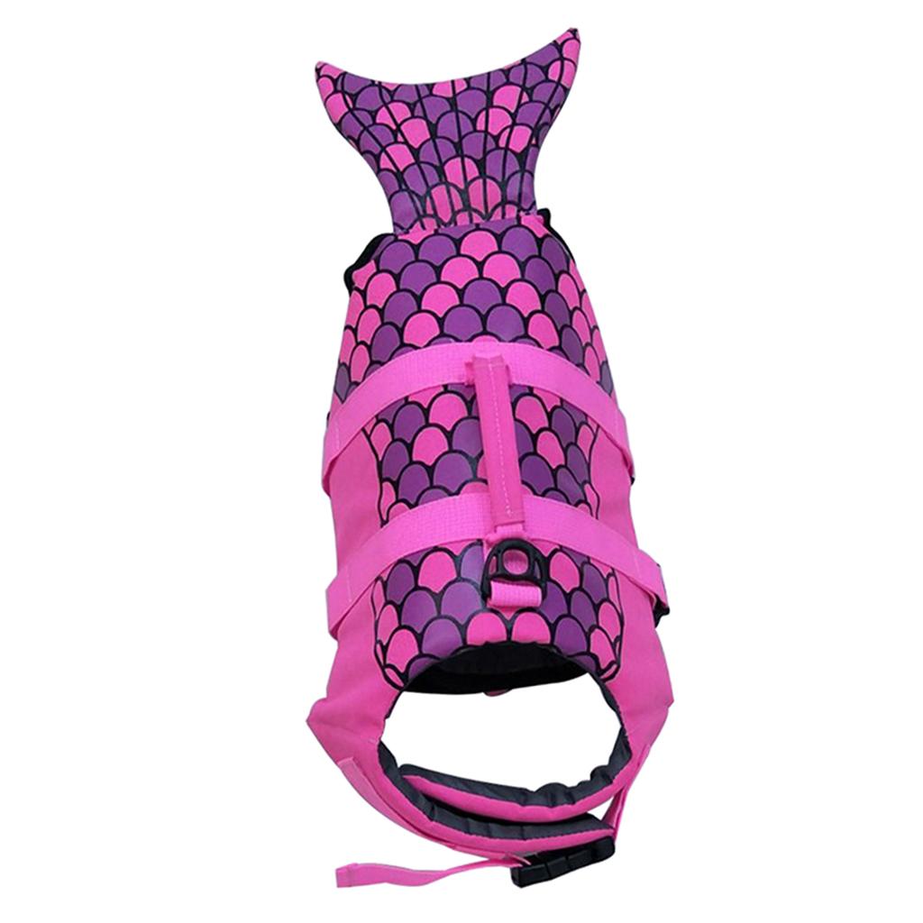 Adjustable Dog Life Jacket Swimming Safety Vest Swimsuit +Handle Rose Red_M