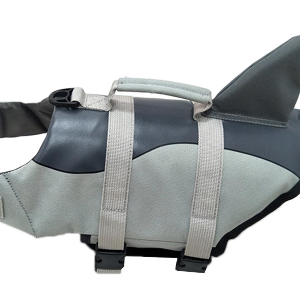 Adjustable Dog Life Jacket Swimming Safety Vest Swimsuit +Handle Silver_L