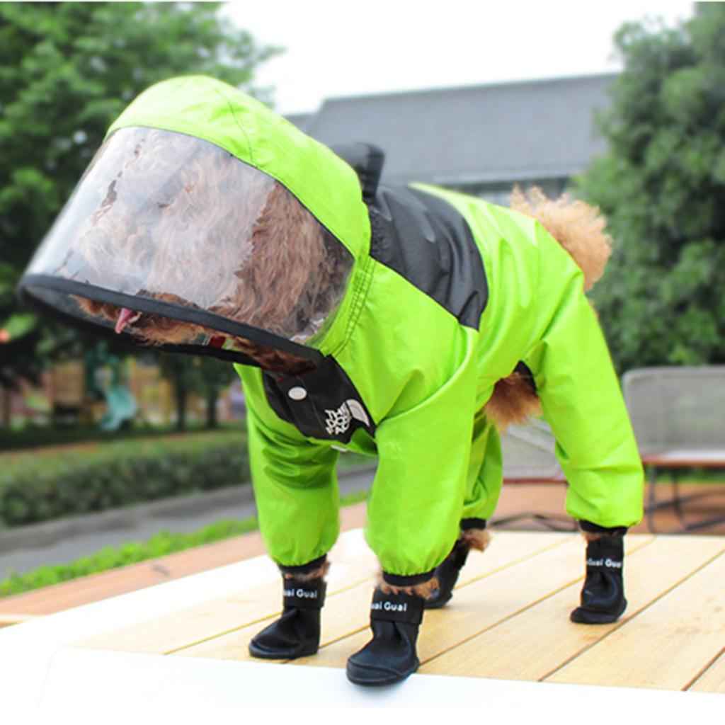 Dog Raincoat Clothing Waterproof Poncho Pet Puppy Jacket Coat Hooded Green M