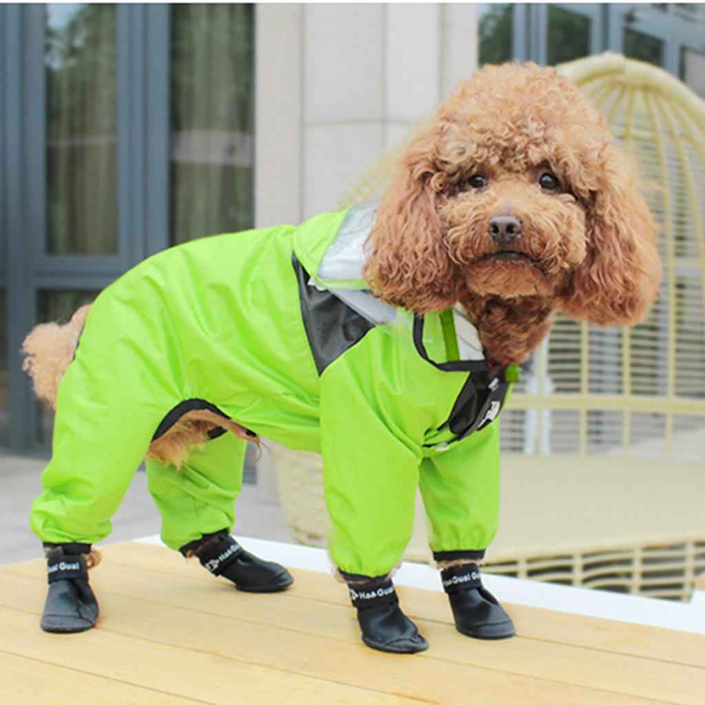 Dog Raincoat Clothing Waterproof Poncho Pet Puppy Jacket Coat Hooded Green M