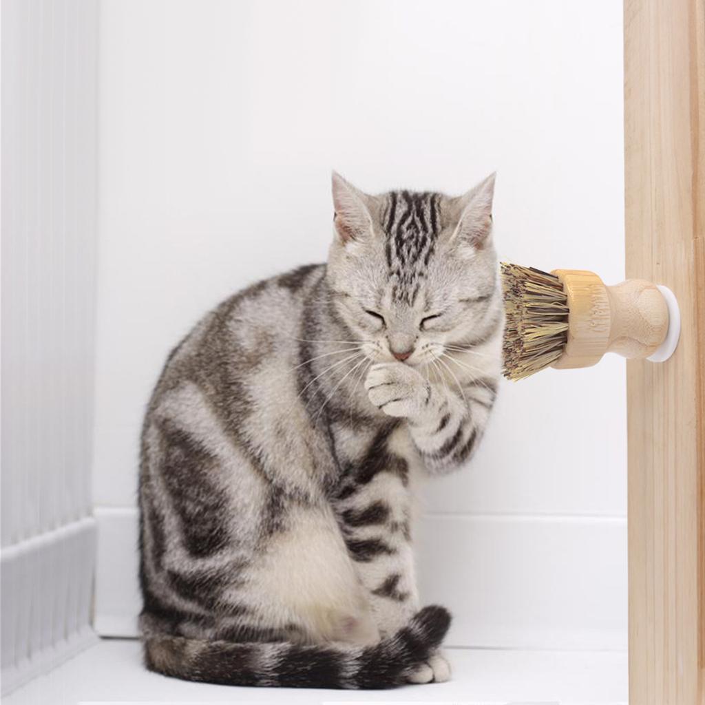 Cat Self Groomer Scrub Brush Wall Groom Scratcher Hair Massager Tool Brown