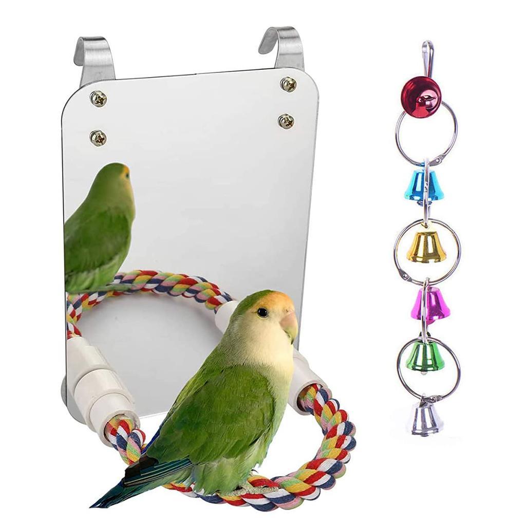 Bird Mirror with Perch Cage Swing Toy Parakeet Cockatiel Lovebirds Finch