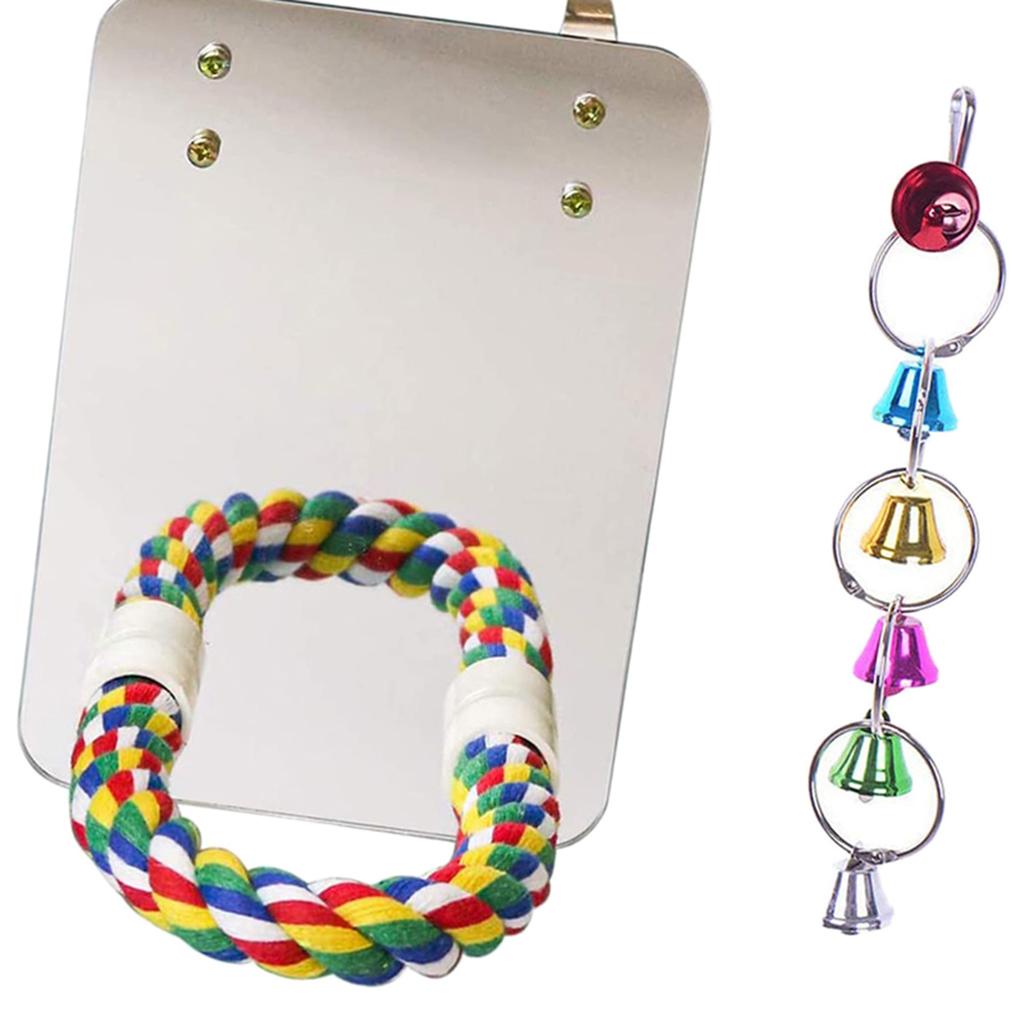 Bird Mirror with Perch Cage Swing Toy Parakeet Cockatiel Lovebirds Finch