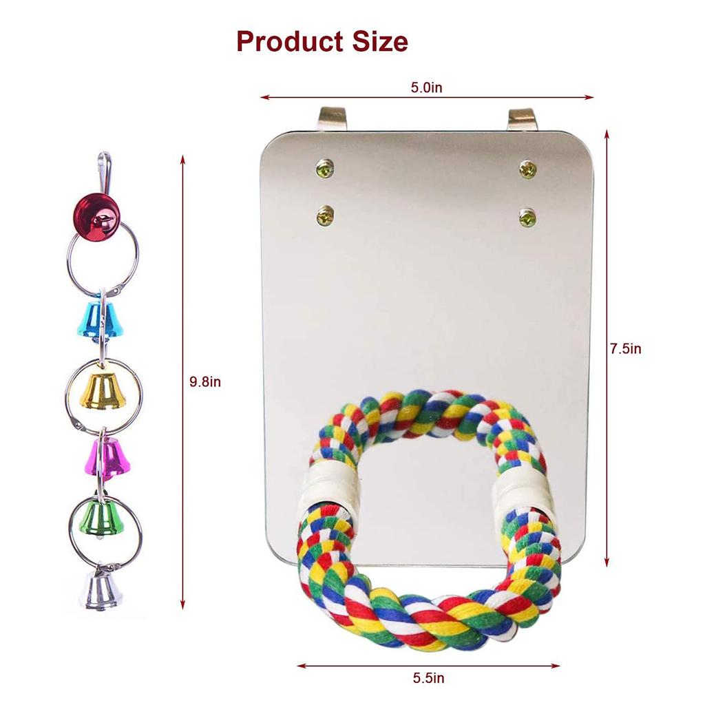 Bird Mirror with Perch Cage Swing Toy Parakeet Cockatiel Lovebirds Finch