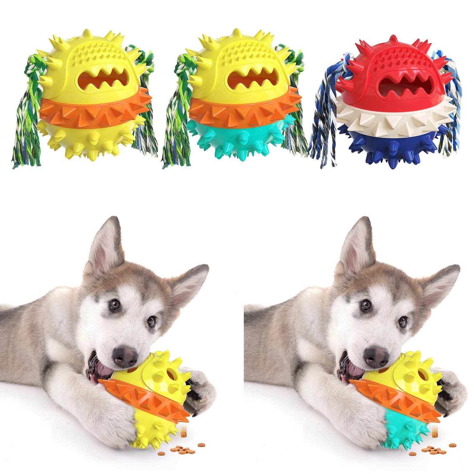 Dog Chew Toys Molar Ball Teething Cleaning Play Toy Red white blue