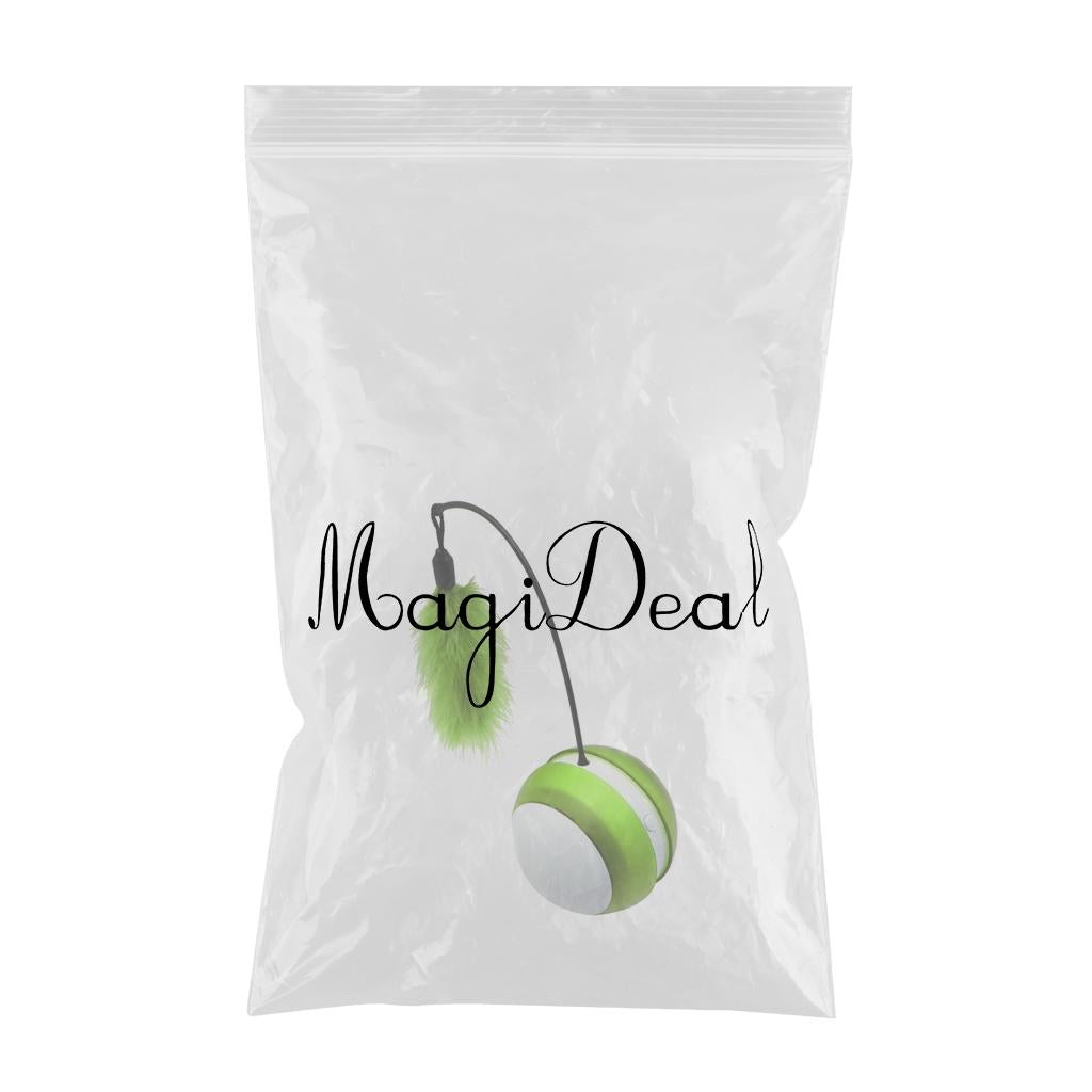 Cat Ball Self Rotating LED Light Feather Toys Puppy Catch Pets Toy Green