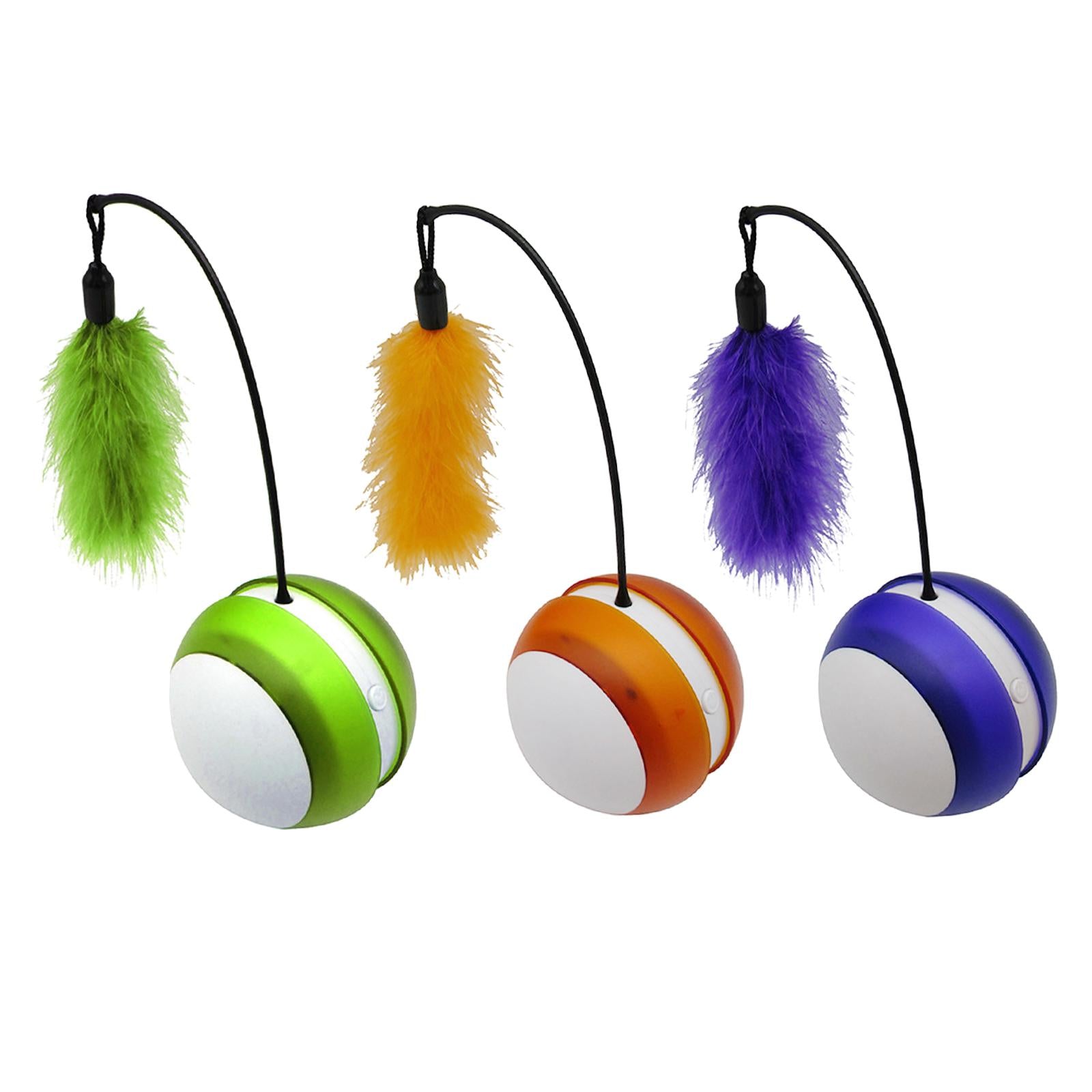 Cat Ball Self Rotating LED Light Feather Toys Puppy Catch Pets Toy Green