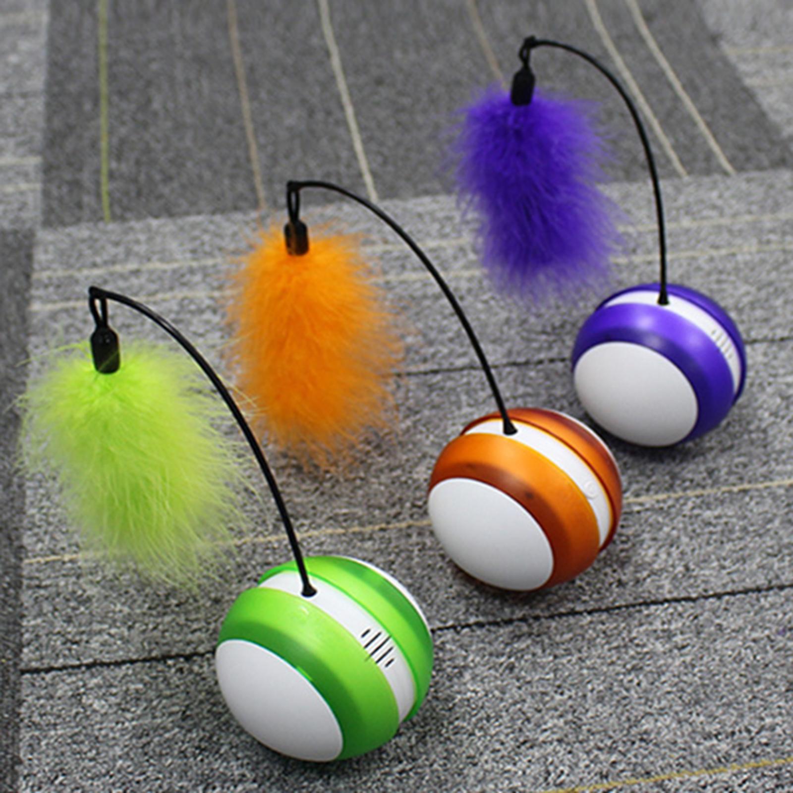 Cat Ball Self Rotating LED Light Feather Toys Puppy Catch Pets Toy Orange