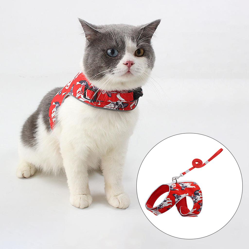 Cat Harness Soft Adjustable Pet Vest for Walking Small Medium Large Cats XS Red