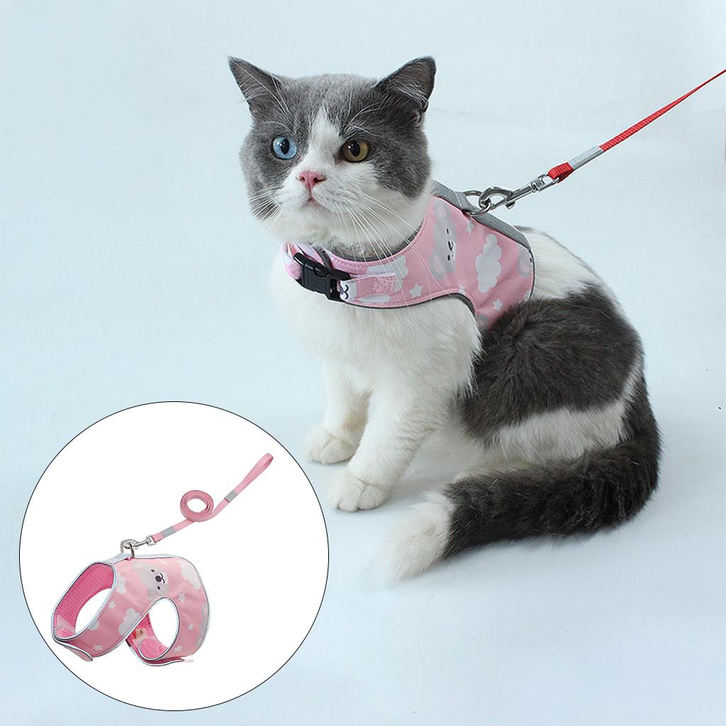 Cat Harness Soft Adjustable Pet Vest for Walking Small Medium Large Cats XS Pink