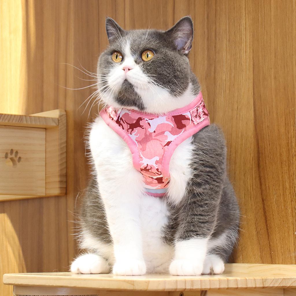 Adjustable Mesh Dog Harness with Leash Chest S M L XL for Small Dogs Cats Pink Camouflage S