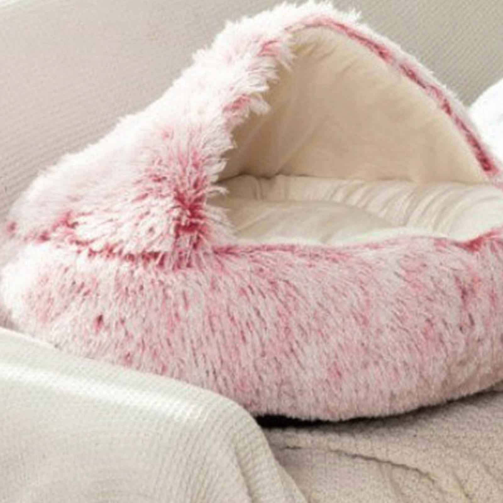 Round Plush Pet Dog Cat Bed Fluffy Warm Calming Sleeping Kennel 40cm Pink
