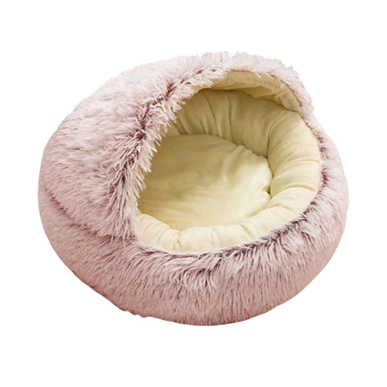 Round Plush Pet Dog Cat Bed Fluffy Warm Calming Sleeping Kennel 40cm Pink