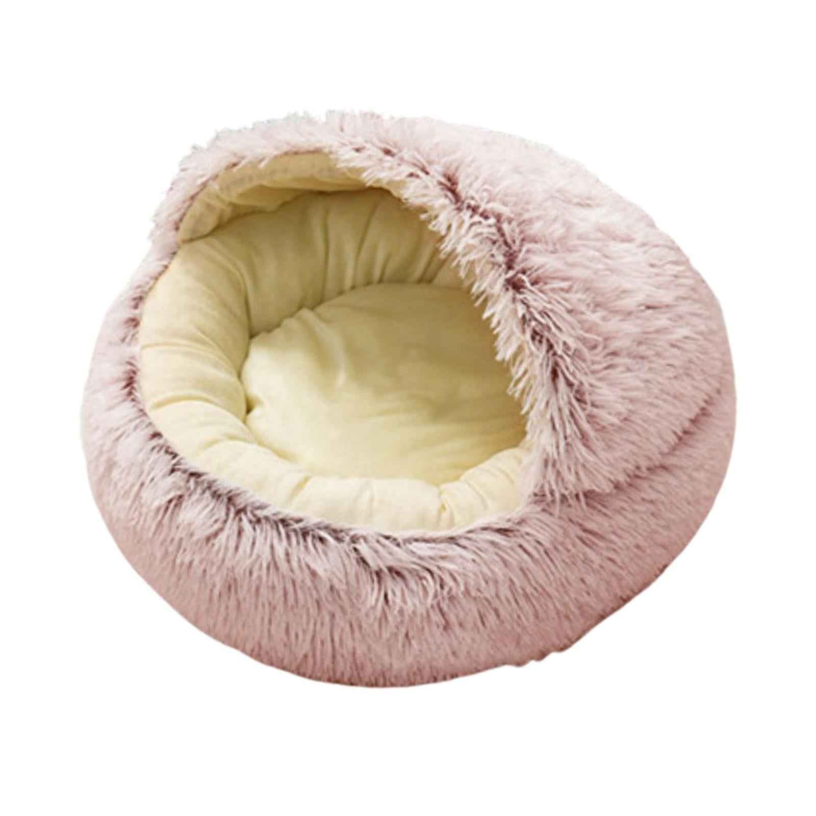 Round Plush Pet Dog Cat Bed Fluffy Warm Calming Sleeping Kennel 40cm Pink