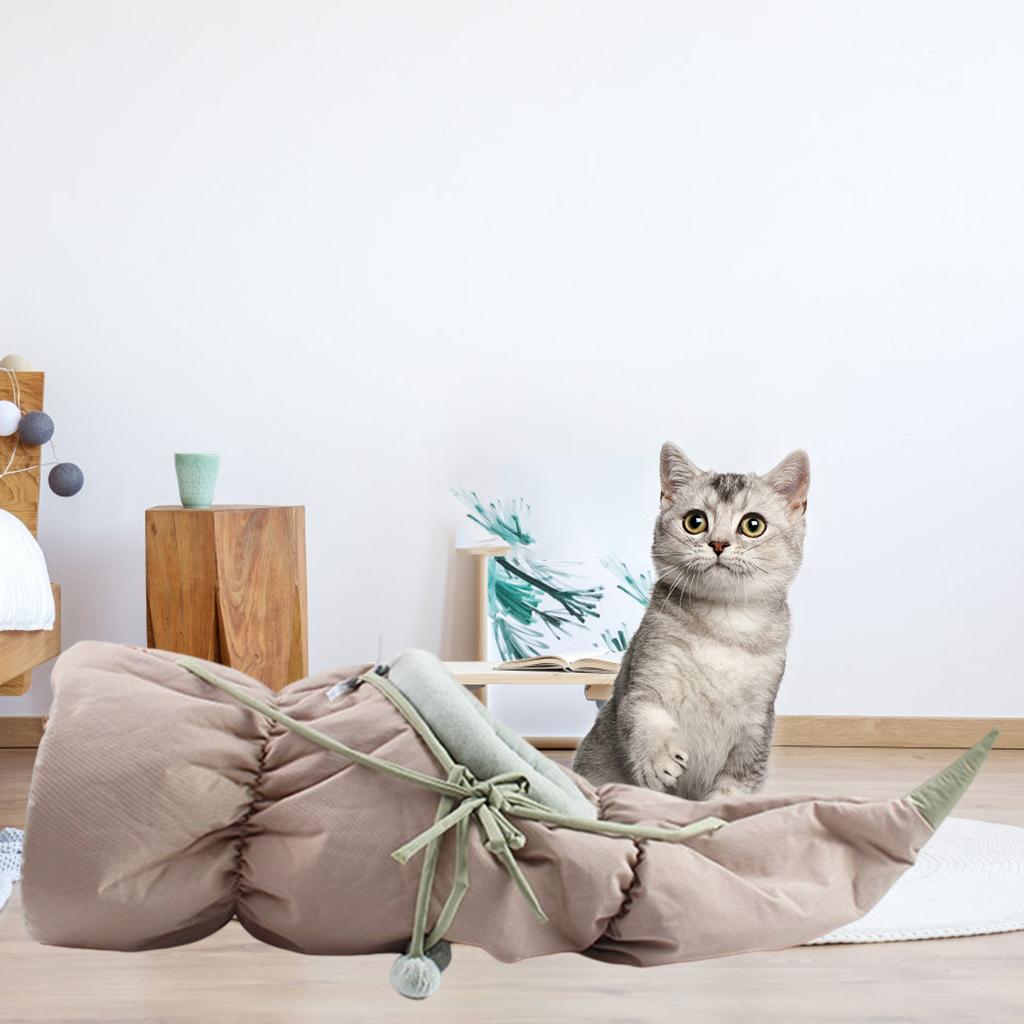 Collapsible Cat Tunnel Bed Pet Sleeping Bag Hanging Hammock for Indoor Home Green