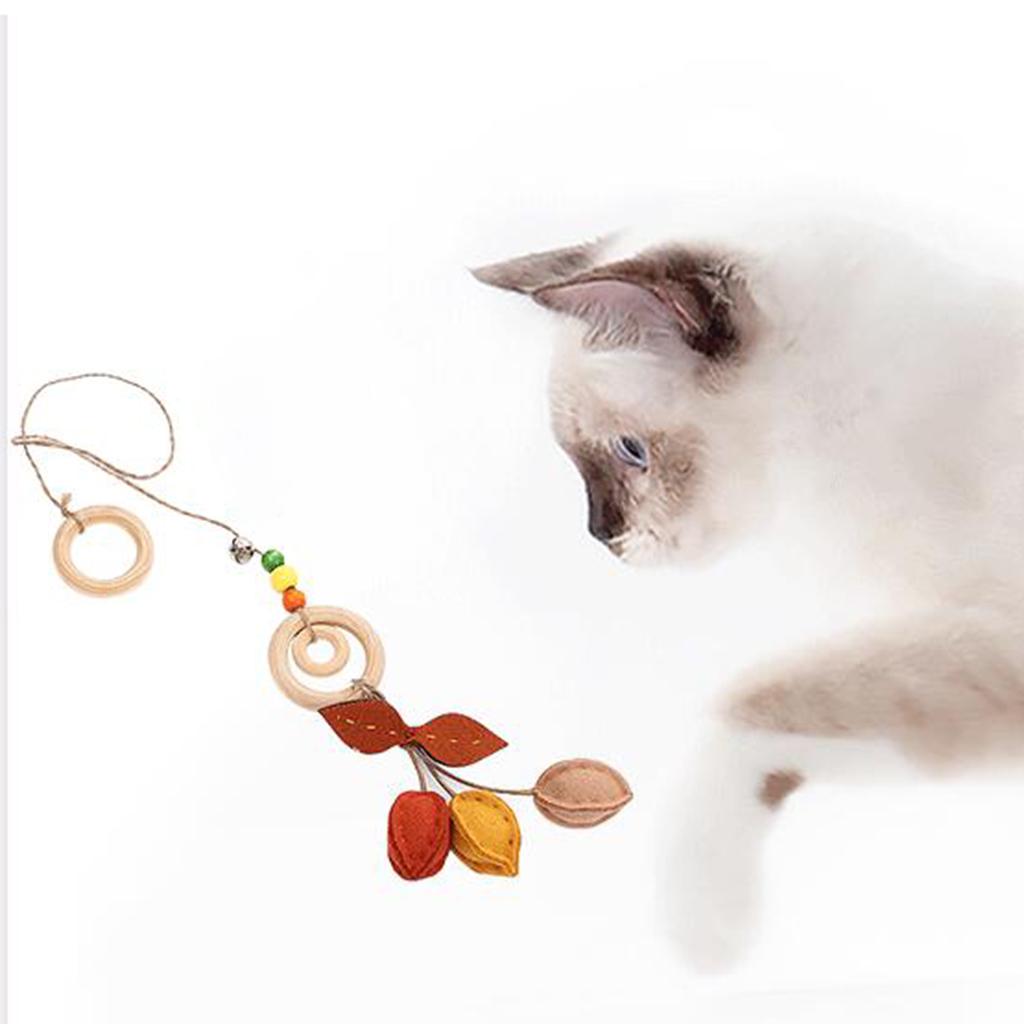 Cat Teaser Toy Funny Interactive Cat Toys Wood Ring Hanging with Bell Fruit
