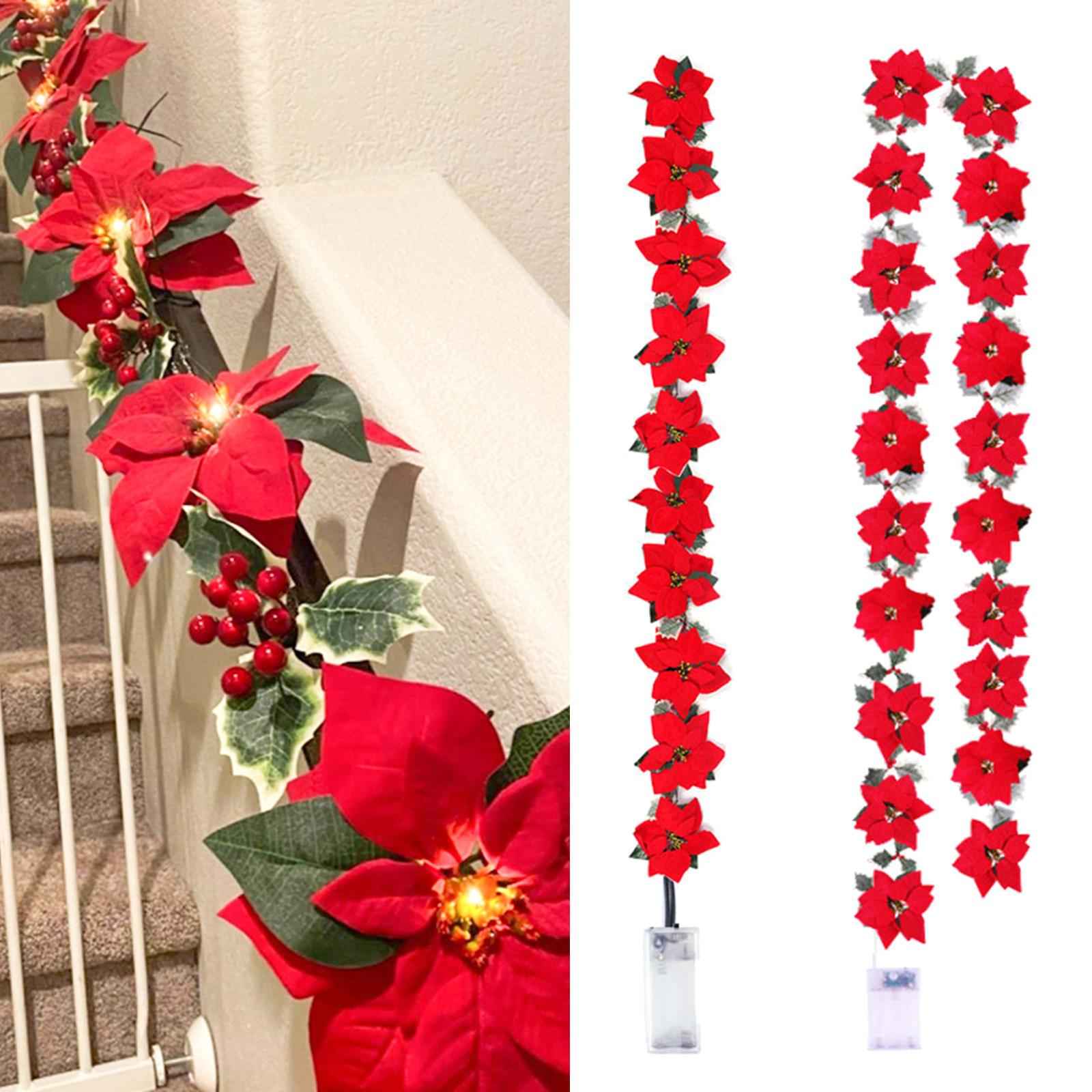 LED Christmas Poinsettia Fairy String lights Flower Garland Christmas Decor 2m 10LED