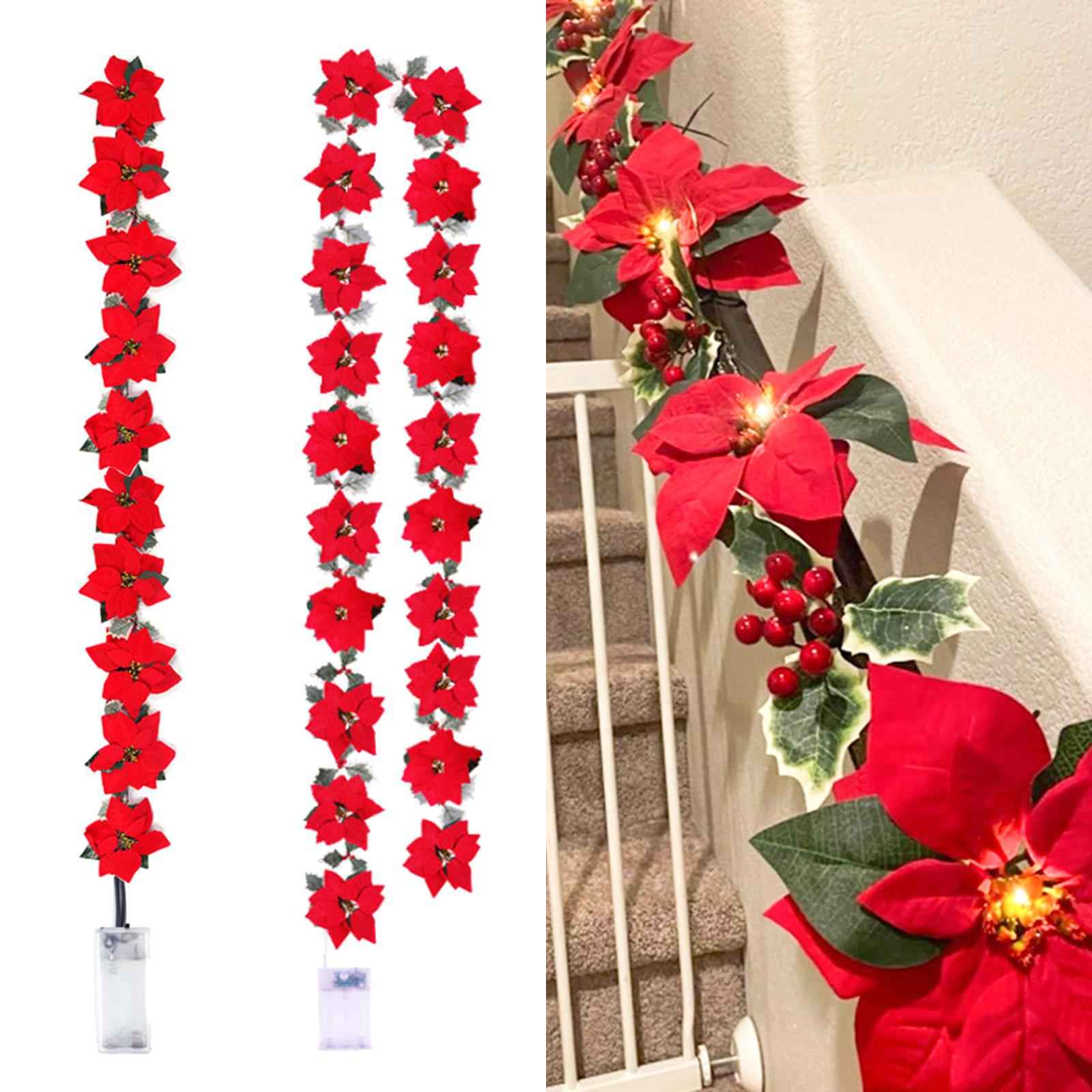 LED Christmas Poinsettia Fairy String lights Flower Garland Christmas Decor 2m 10LED