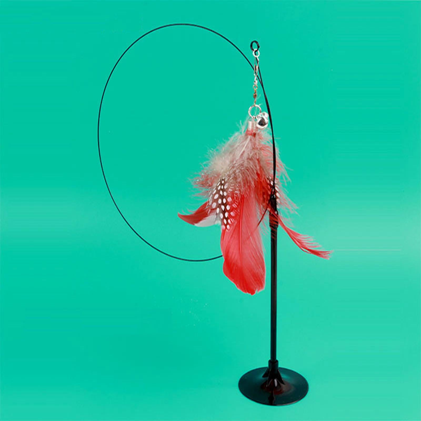 Cat Stick Toy with Suction Cup Long Pole Bells Steel Wire Catcher Play Gift Red