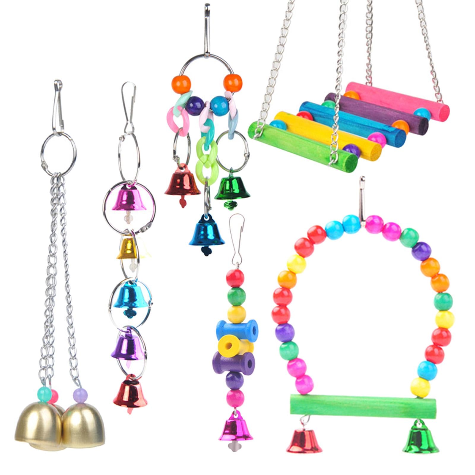 Bird Chewing Toy Pet Supplies Funny Bite Resistant Training Toys Ornaments Wind Chime 6 Pieces