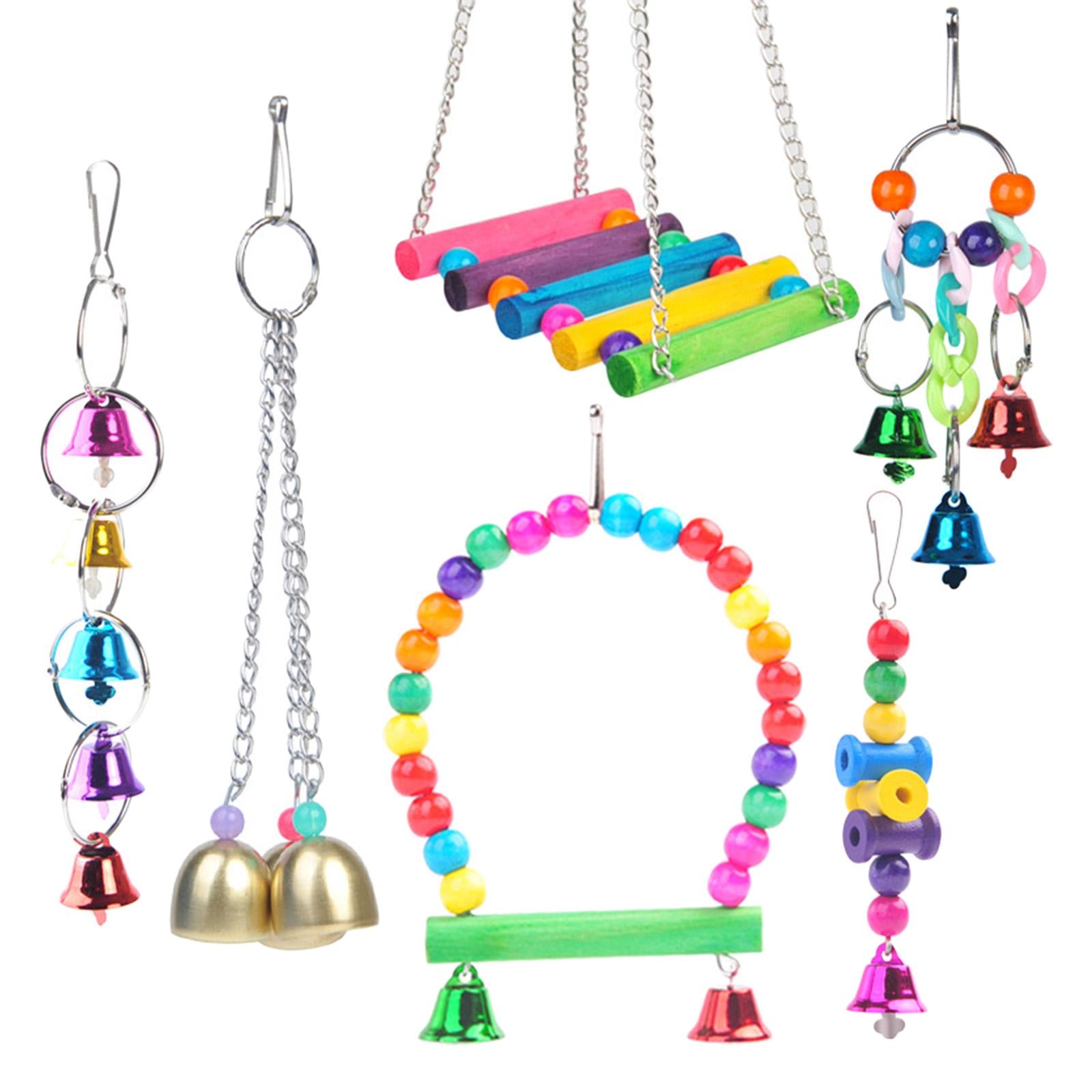 Bird Chewing Toy Pet Supplies Funny Bite Resistant Training Toys Ornaments Wind Chime 6 Pieces