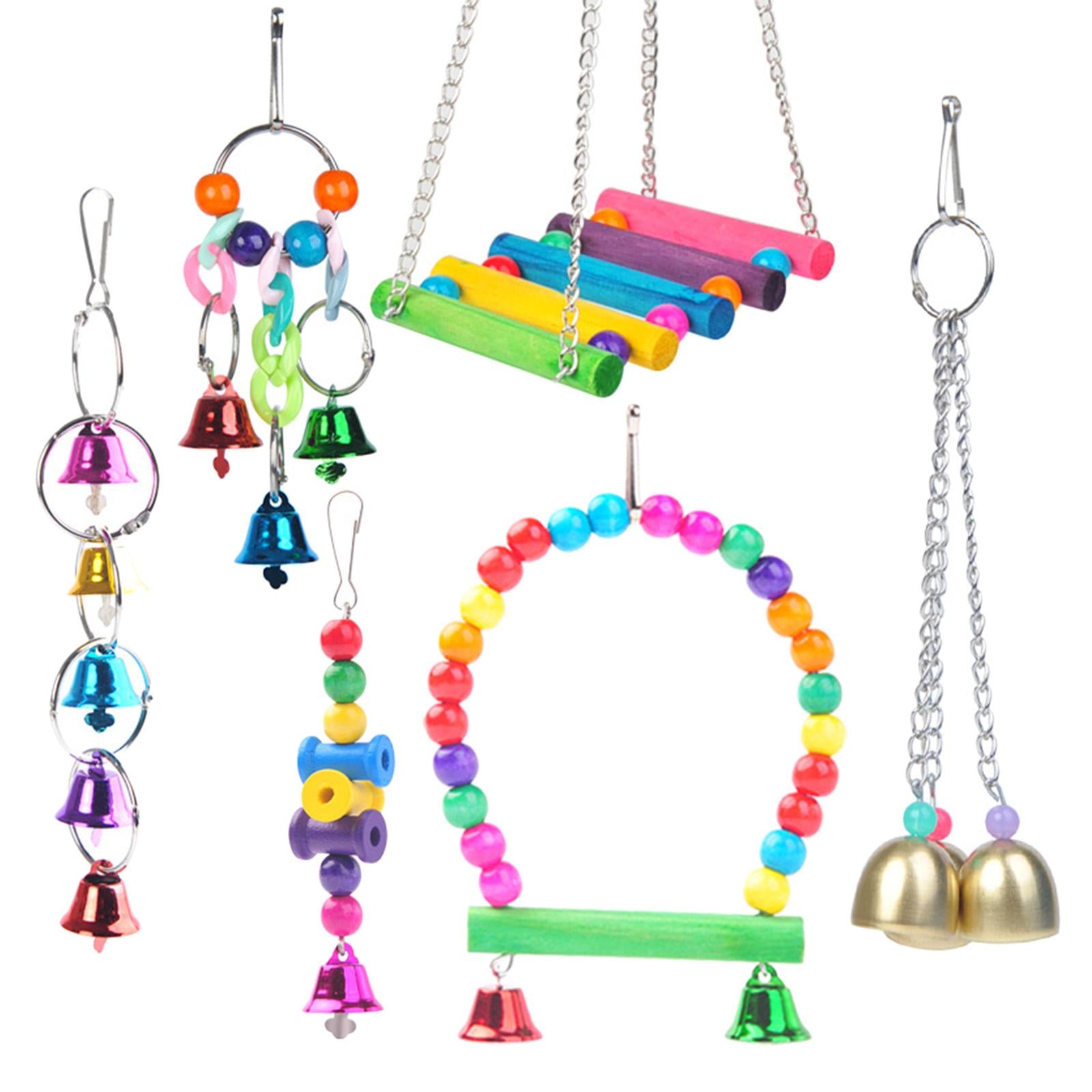 Bird Chewing Toy Pet Supplies Funny Bite Resistant Training Toys Ornaments Wind Chime 6 Pieces