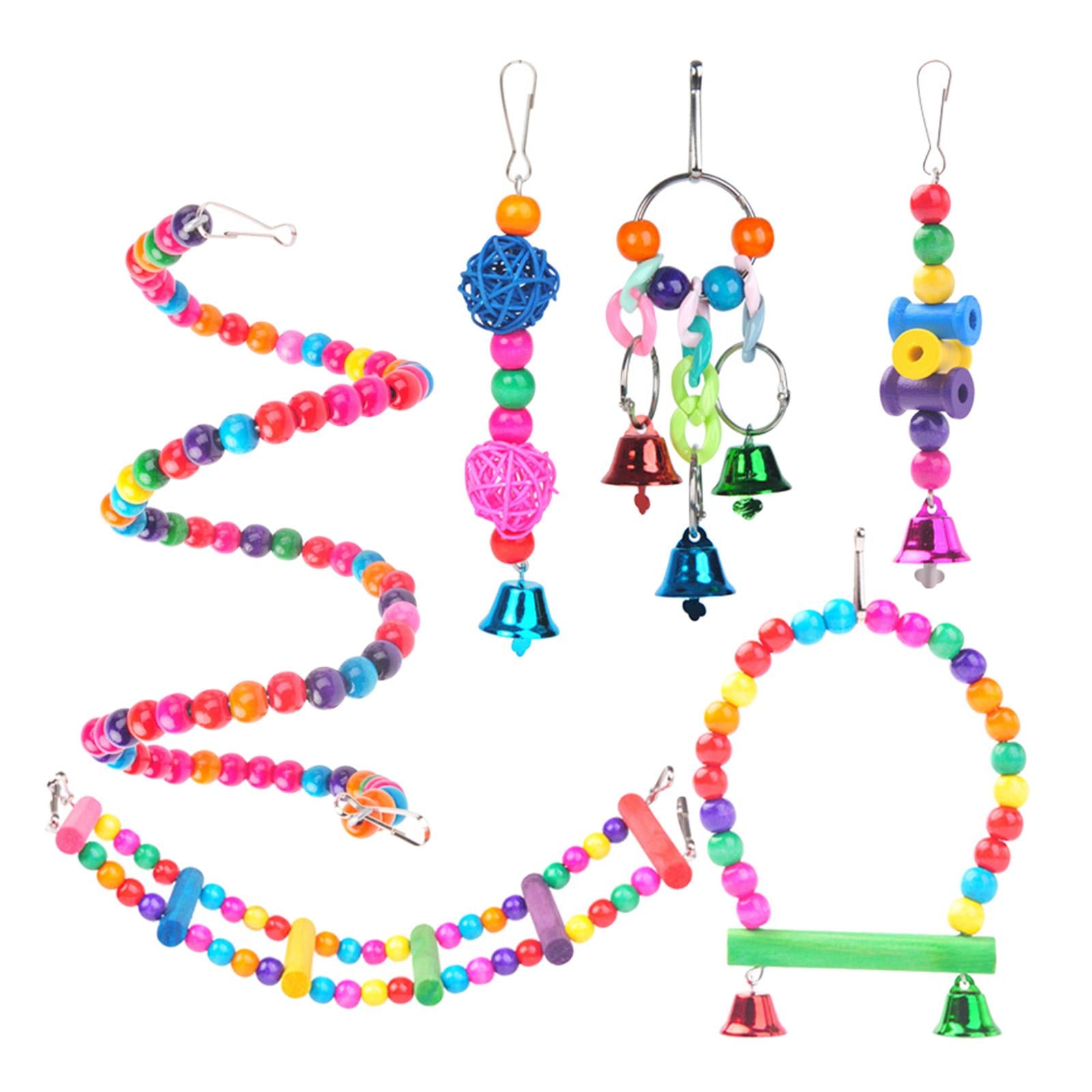 Bird Chewing Toy Pet Supplies Funny Bite Resistant Training Toys Ornaments Wood Bead 6 Pieces