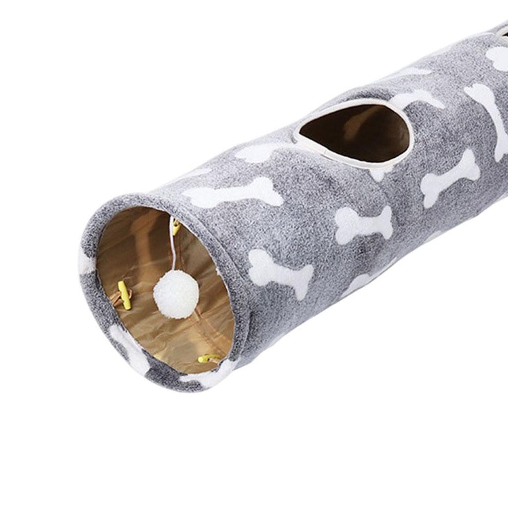 Cat Tunnel Collapsible Passageway Tube for Kitten with Hanging Ball Grey