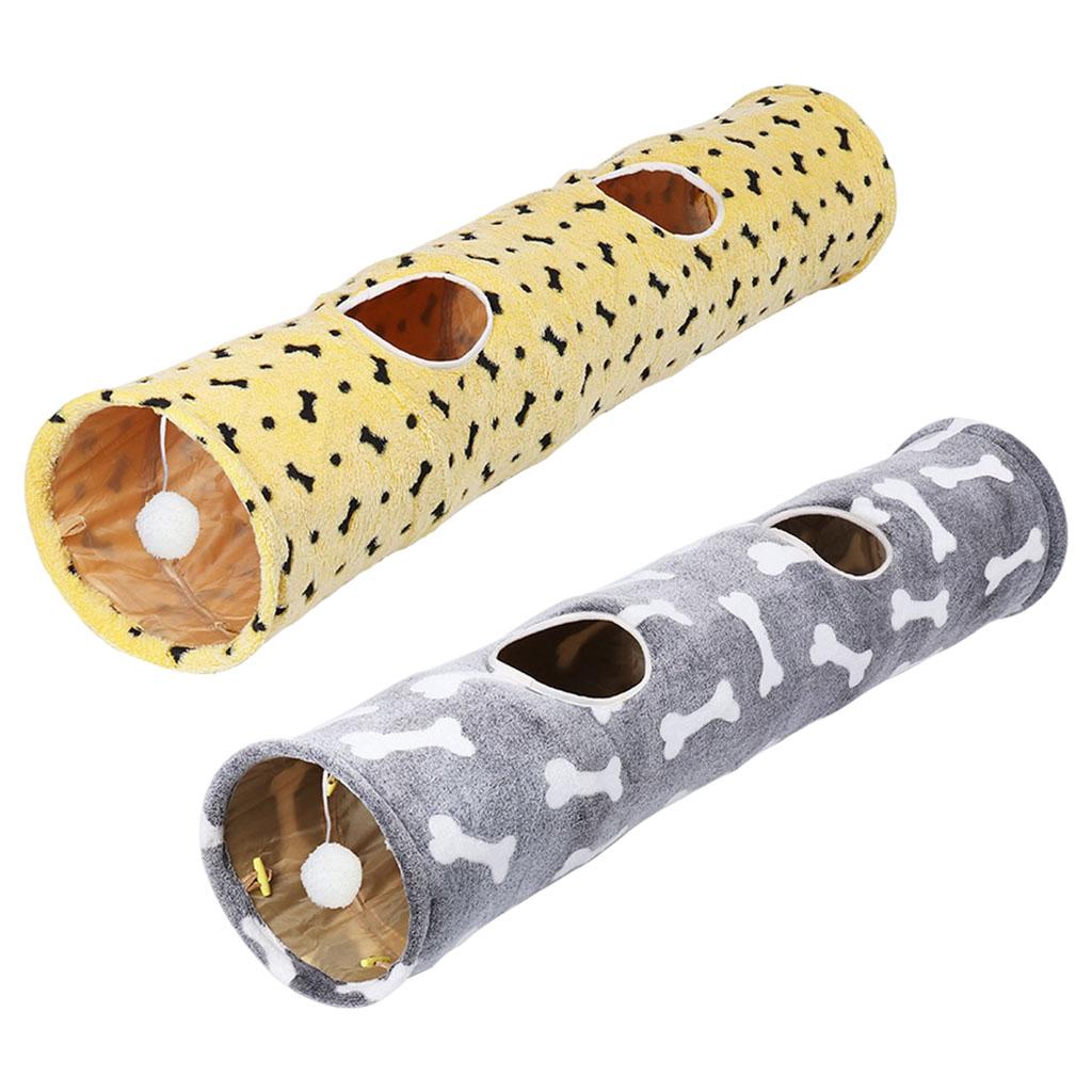 Cat Tunnel Collapsible Passageway Tube for Kitten with Hanging Ball Grey
