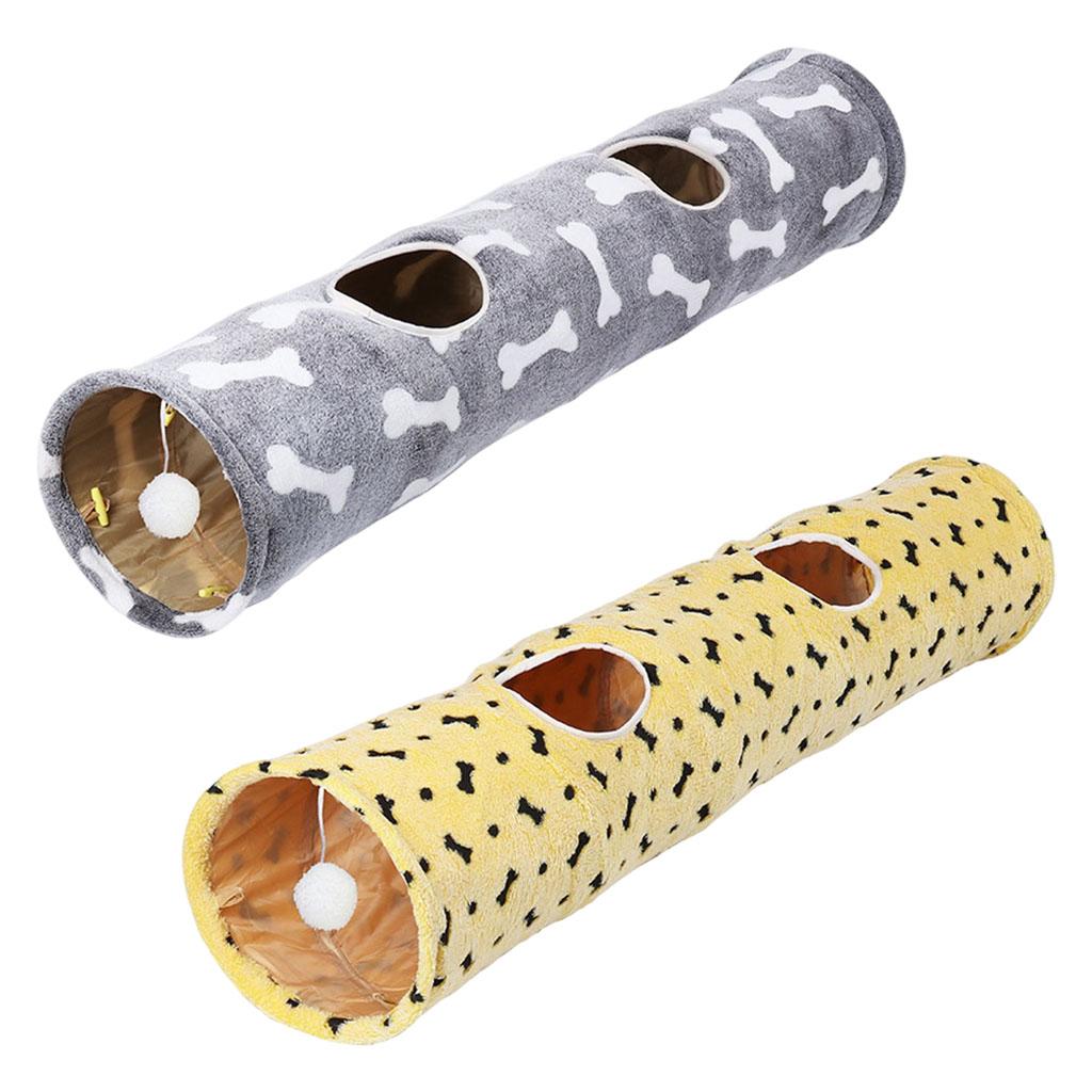 Cat Tunnel Collapsible Passageway Tube for Kitten with Hanging Ball Grey