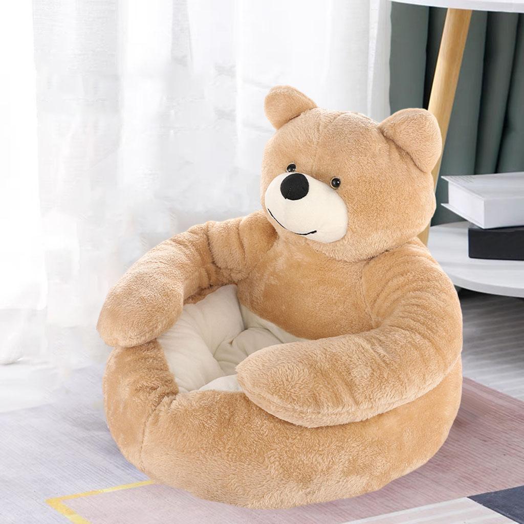 Bear Hug Cat Dog House Bed Kitten Pet Soft Fleece Puppy Cosy Kitten Bed Sofa Khaki 60cm