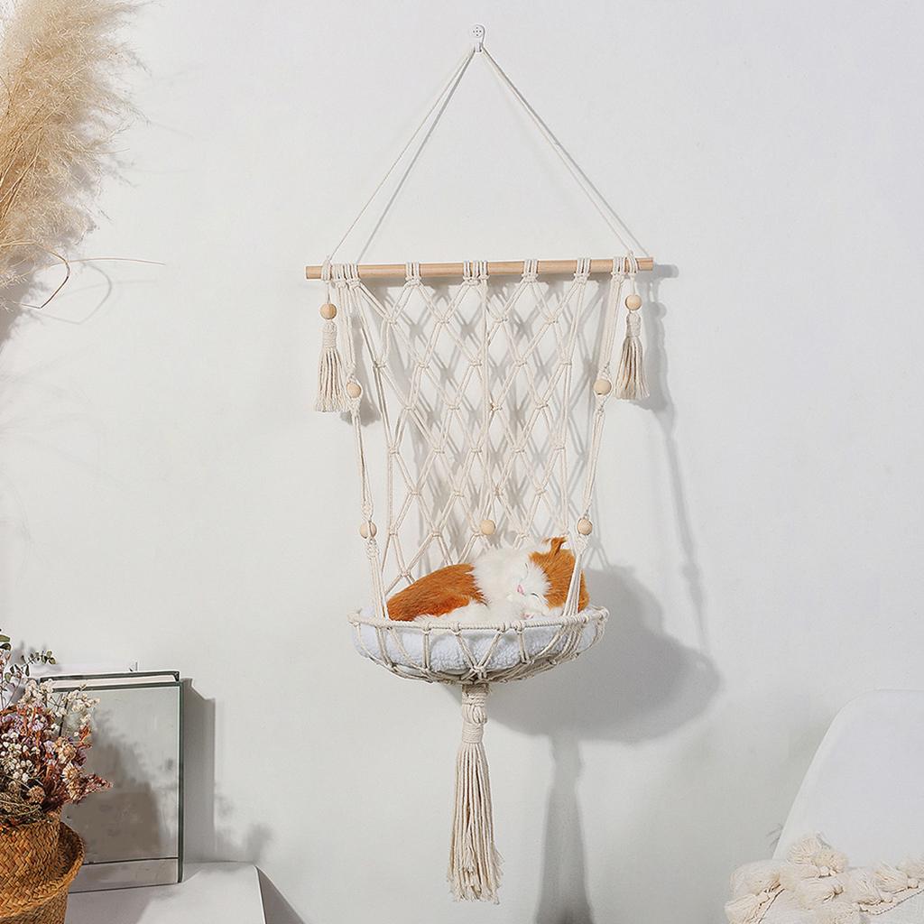 Cat Hammock Bed Macrame Swing Comfy Home Decor Soft Tassel Cats Plant Basket