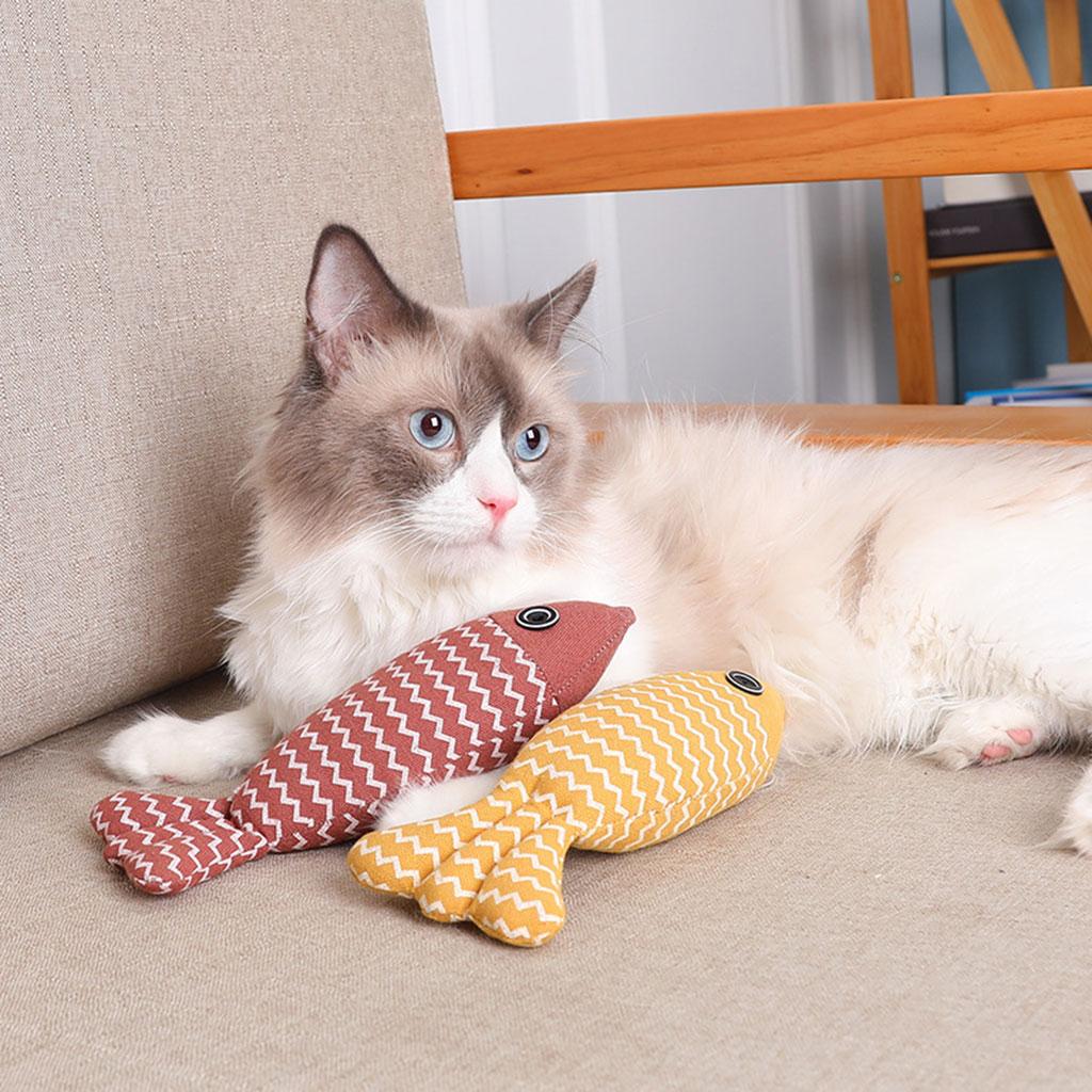 Cat Teaser Fish Throw Pillow Teeth Cleaning Toy Vivid for Indoor Yellow