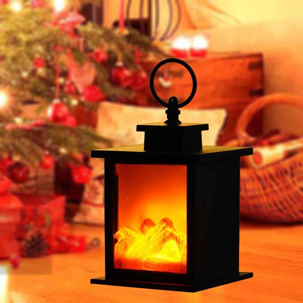 Portable LED Fireplace Lantern Flamless Log Fire Effect Lamp for Home Garden S Square