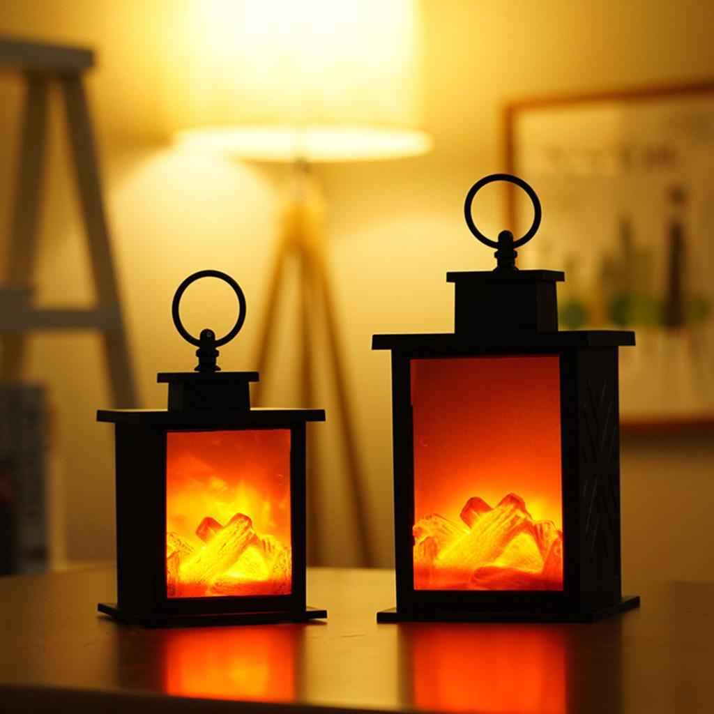 Portable LED Fireplace Lantern Flamless Log Fire Effect Lamp for Home Garden S Square