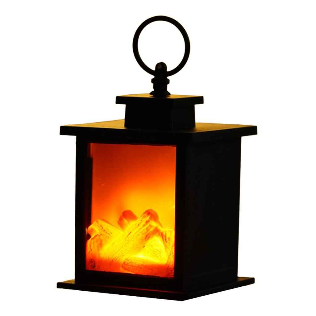 Portable LED Fireplace Lantern Flamless Log Fire Effect Lamp for Home Garden S Square