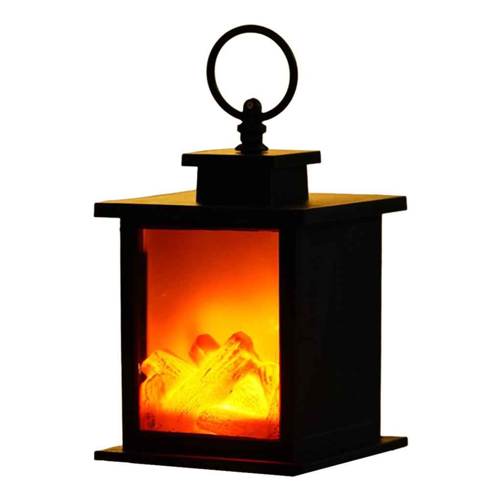 Portable LED Fireplace Lantern Flamless Log Fire Effect Lamp for Home Garden S Square