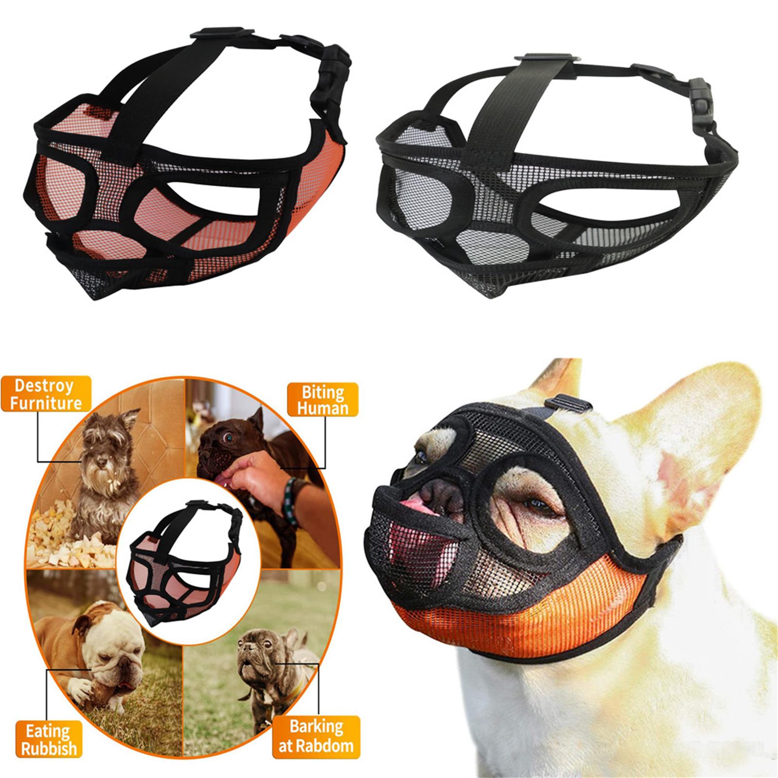Adjustable Pet Dog Mask Anti Bark Bite Chewing Mesh Mouth Muzzle Grooming Tongue Out Black M