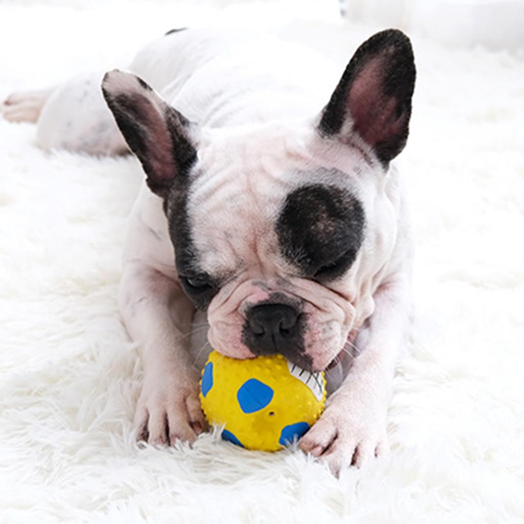 Dog Chew Toy Bite Resistant Rubber Squeaky Ball Bite Toy Teething Exercise Yellow Football