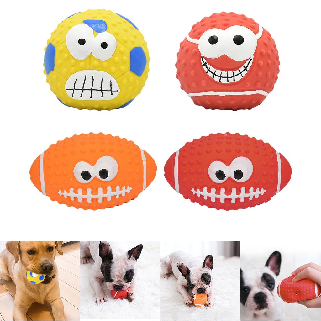 Dog Chew Toy Bite Resistant Rubber Squeaky Ball Bite Toy Teething Exercise Yellow Football