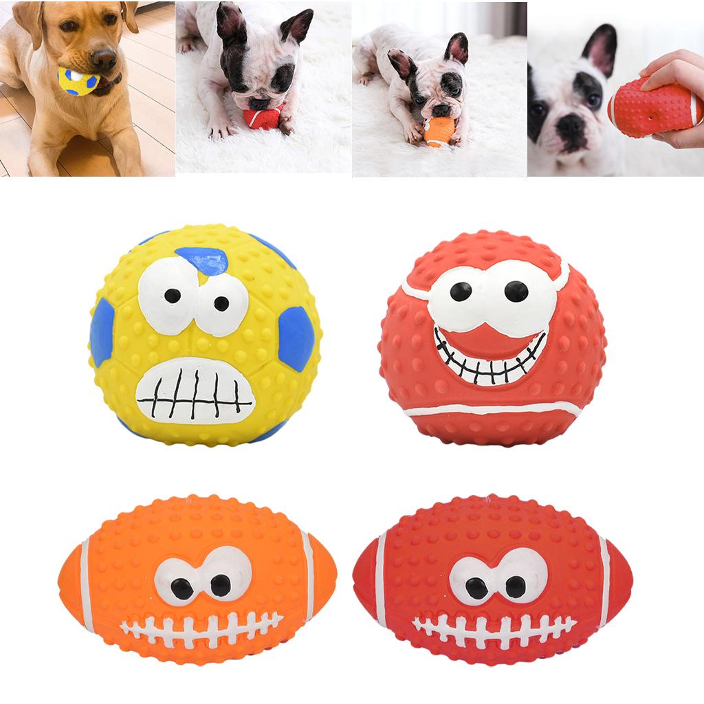 Dog Chew Toy Bite Resistant Rubber Squeaky Ball Bite Toy Teething Exercise Yellow Football
